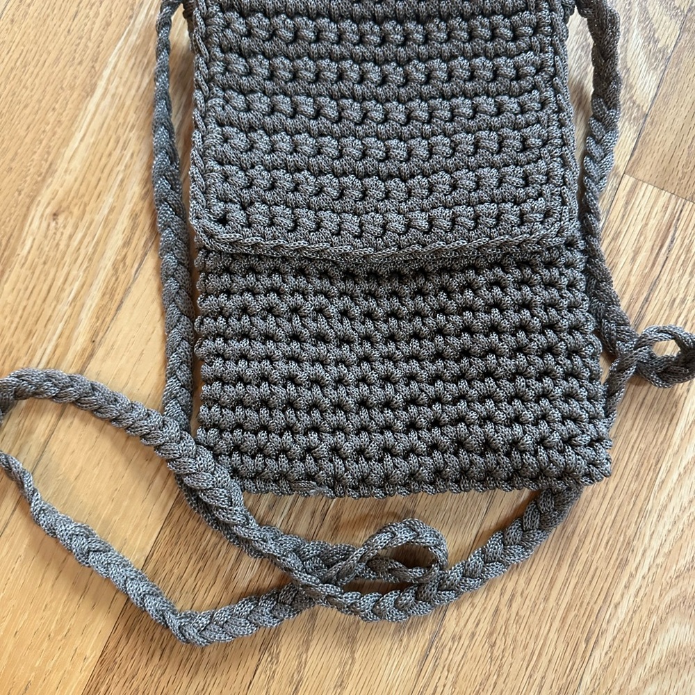 Gray/Brown Crocheted Crossbody Bag